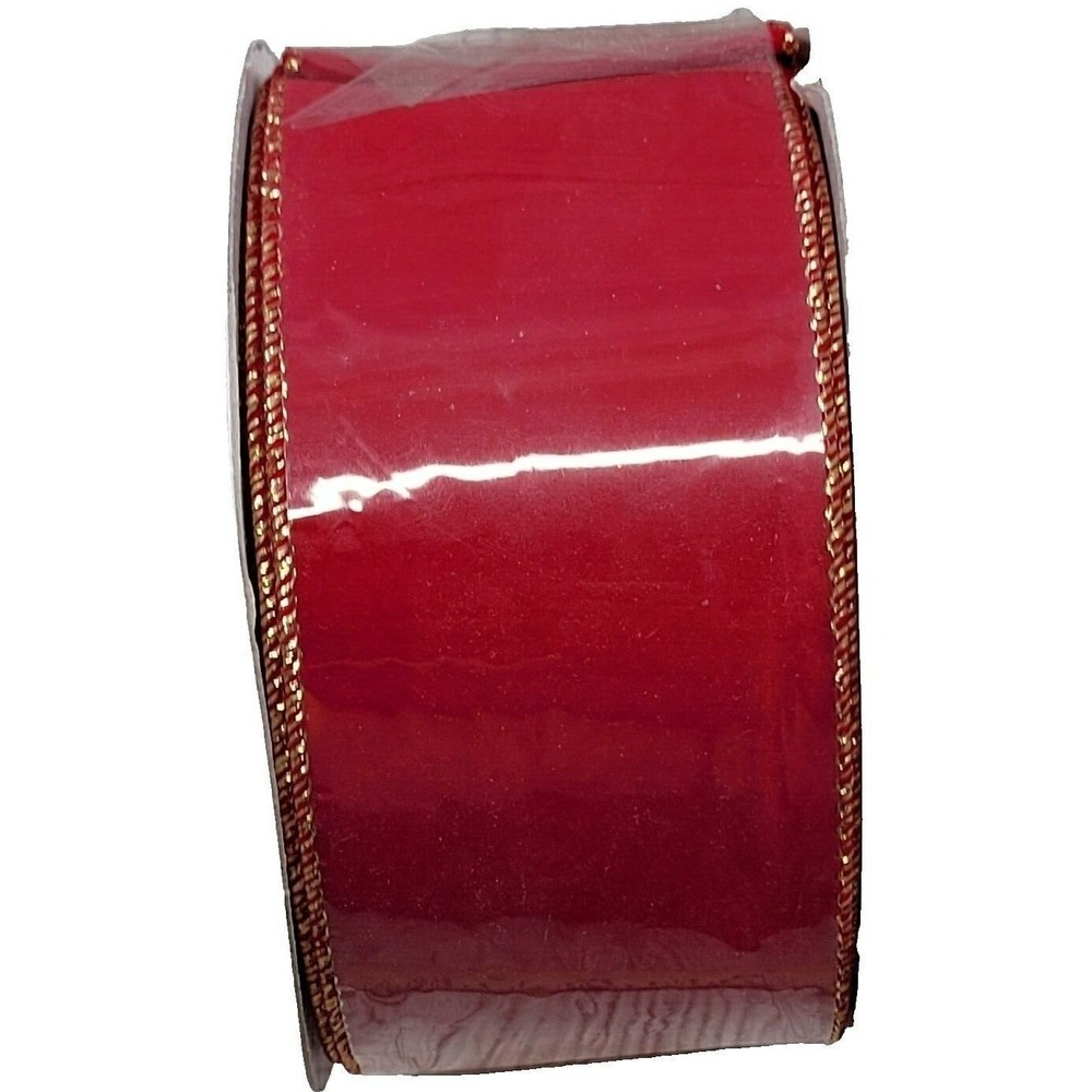 Velvet Ribbon 2.5 Inch x 25 Yards Red Gold Wired Edge Christmas Holiday Decor